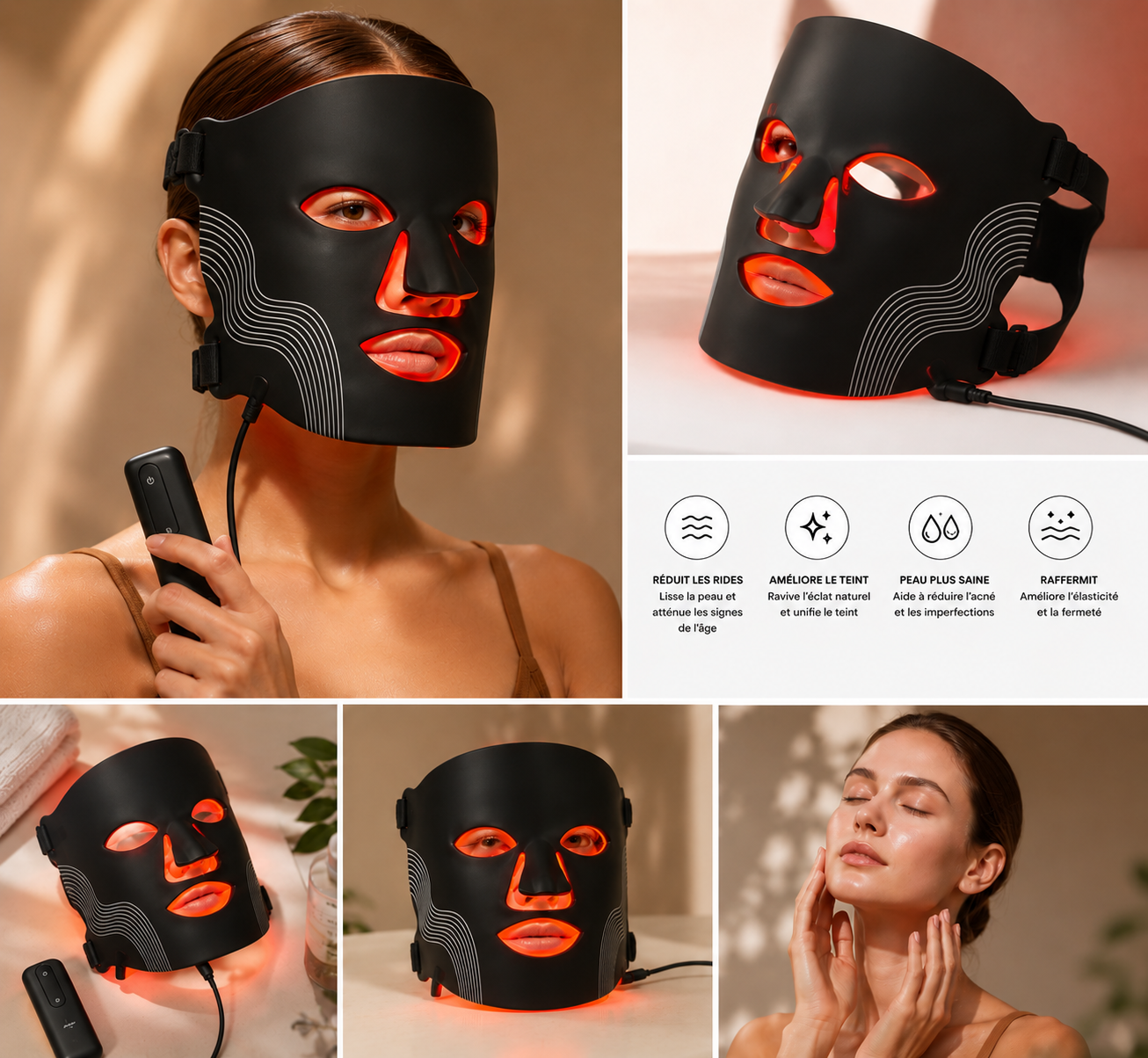 Masque LED Anti-Âge & Régénérant – Thérapie Lumineuse Visage BLACK