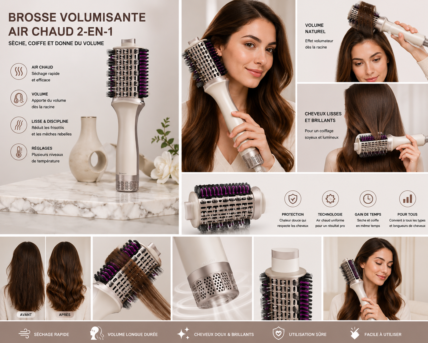 Brosse Coiffante ThermoVolume 2-en-1 – Volume & Style Instantané