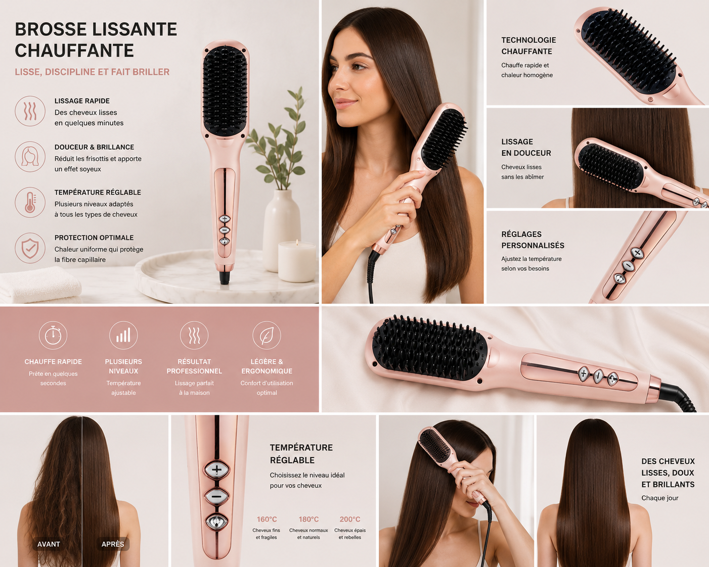 Brosse Lissante ThermoSilk – Lissage Rapide & Effet Soyeux