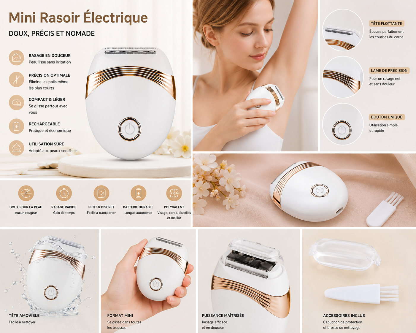 Mini Rasoir Électrique SmoothTouch – Compact & Ultra Précis